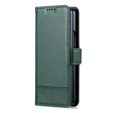 Imagem de LYJSMGZ Capa carteira flip para Samsung Galaxy Z Fold 7, porta-cartões vintage de couro com fecho magnético, proteção contra choque, capa interna, verde, dobra 7