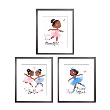Imagem de Impressão de arte de parede em tela de bailarina negra com citações inspiradoras, pôster de dançarina de balé afro-americana, imagens de pintura para quarto de berçário, sala de aula, conjunto de 3