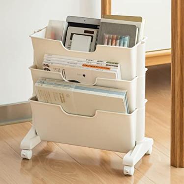 Imagem de GLOGLOW Organização Rolling Plataforma Branca 3 Camadas de Grande Capacidade Bookshelf Metal Organization Prateleira, Travando o Design Universal de Rodas para Facilitar o Movimento, Estudo de