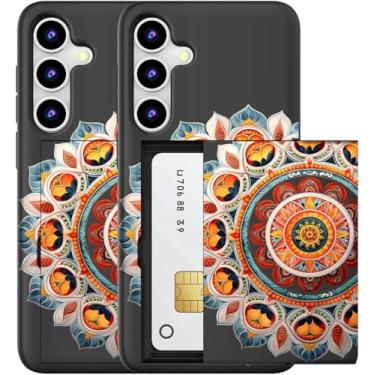 Imagem de MUQR Capa compatível com Samsung Galaxy S23 FE com suporte de cartão fofo - Design Kawaii, proteção contra quedas de nível militar, capa carteira robusta para mulheres (mandala preta intrincada)