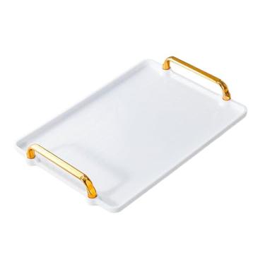 Imagem de ＫＬＫＣＭＳ Bandeja com alça para servir chá, mesa de café, armazenamento de maquiagem, jantar e sobremesas, meio branco, Tamanho real