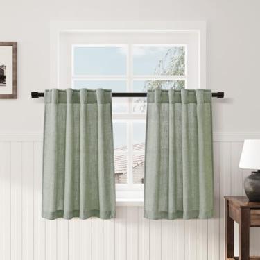 Imagem de Cortinas Shabby Chic Kitchen Cafe 76 cm de comprimento algodão linho privacidade filtragem de luz cortinas curtas plissadas bolso de haste design de aba traseira para banheiro lavanderia janela