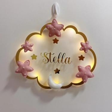 Imagem de Porta Maternidade Nuvem Menina Led Acrílico e Espelho