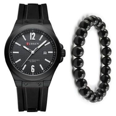 Imagem de Relógio Curren Casual Masculino + Pulseira Hematita Preta