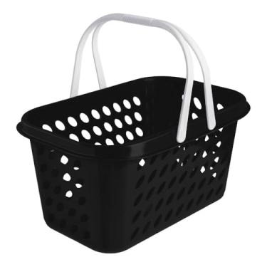 Imagem de Cesta Cestinha Plástica Supermercado Compras 3L c/Alça Resistente Leve Mulituso Portátil (Preto)