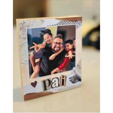 Imagem de Porta-Retrato Decorativo Pai, Moldura em Madeira, Design Rústico com Recortes, Presente para Dia dos Pais