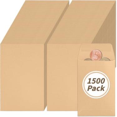 Imagem de Pacote com 1500 envelopes pequenos para moedas marrons kraft pequenos envelopes para dinheiro mini envelopes com aba gomada para uso doméstico e no escritório