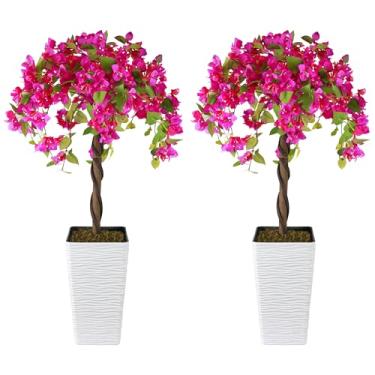 Imagem de Goldshire 2 pacotes de buganvílias artificiais de 1,2 m, árvore floral falsa com vaso de flores, planta de topiaria decorativa, planta de flor sintética preenchida com cimento para decoração de