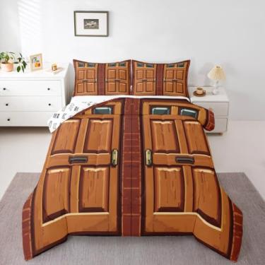 Imagem de Castle Fairy Conjunto de edredom Queen, com porta de mineiro, 3 peças, para decoração de quarto de crianças, adolescentes, adultos, quadrado, tijolo, vermelho, com tema de videogame, 2 fronhas