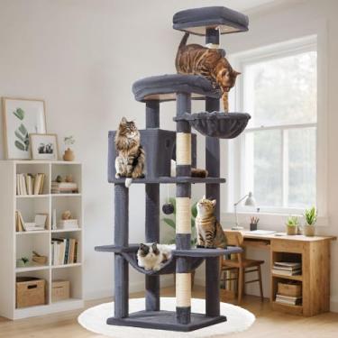 Imagem de Taoqimiao MS042G Árvore para gatos, grande torre para gatos de 167 cm com postes para arranhar, plataforma grande e luxuosa para gatos grandes com rede macia, cesta ajustável, cando para gatos de luxo