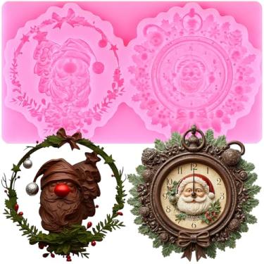 Imagem de YIHUOMOLDS Molde de silicone para fondant de relógio de Papai Noel para decoração de bolos, enfeite de cupcake, pasta de chiclete de chocolate, argila de polímero