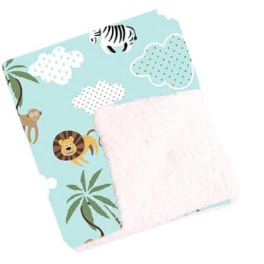 Imagem de Cobertor Para Bebê Estampado Dupla Face Manta Safari Azul