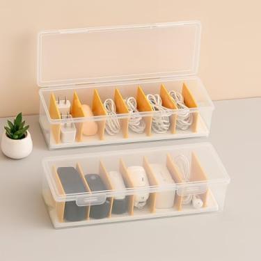 Imagem de Caixa organizadora de cabos transparentes com tampa, caixa organizadora de cabos de plástico com 16 braçadeiras, organizadores empilháveis de mesa de escritório, organizador de eletrônicos para