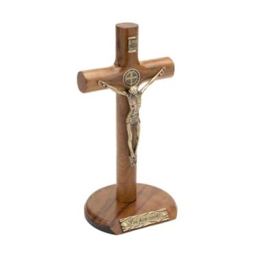 Imagem de Crucifixo Madeira Cilindrica Mesa/Parede 17 cm com São Bento