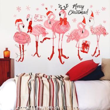 Imagem de Adesivos de parede de Natal Flamingo Decalques de parede para meninas crianças quarto berçário sala de estar TV decoração de parede