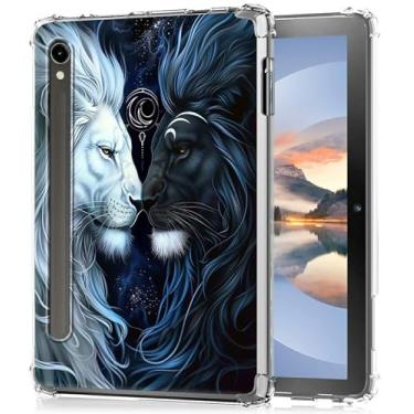 Imagem de HEAKIERG Capa transparente para Samsung Galaxy Tab S10 Plus 2024/Samsung S9 Plus/S9 FE Plus 5G 12,4 polegadas 2023, capa protetora de silicone TPU transparente à prova de choque, branco e preto lobo