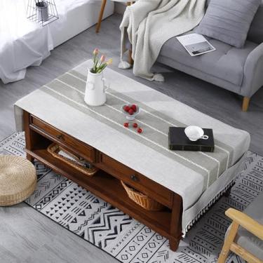 Imagem de Toalha de mesa retangular de poliéster lavável bordada, toalha de café, toalha de pó com franja, adequada para festa, cozinha, sala de estar, 71 cm × 163 cm, cor Mikca