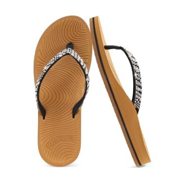 Imagem de KuaiLu Chinelo feminino de strass com suporte de arco confortável tapete de ioga sandálias de almofada moda verão praia viagem ortopédica caminhada tanga sandálias sem cadarço fascite plantar sapatos