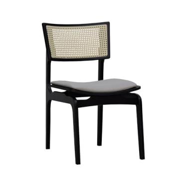 Imagem de Cadeira Apollo Madeira Maciça Encosto Telinha Assento Anatômico - Preto - Estofado Linho Bege