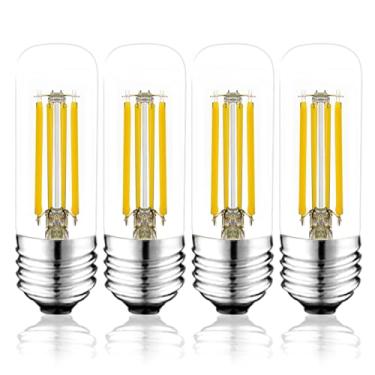Imagem de NOVELUX Lâmpada LED E26 branca quente de 3,2 polegadas 3000K 60 Watt igual, lâmpadas Edison AC 120V 600LM reguláveis, lâmpadas de filamento tubular T10 T30 de 6 W, vidro transparente para luminária de