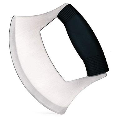 Imagem de Cortador de pizza de aço inoxidável Ulu Knife Razor Sharp Rocker Slicer Cutter Mincing Mezzaluna Knife Chopper Salada Vegetais com alça ergonômica antiderrapante atualizada