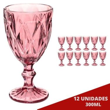 Imagem de 12UNI Taça Diamante Copos Vidro Lilás 300ml Suco Vinho Água - Praticas