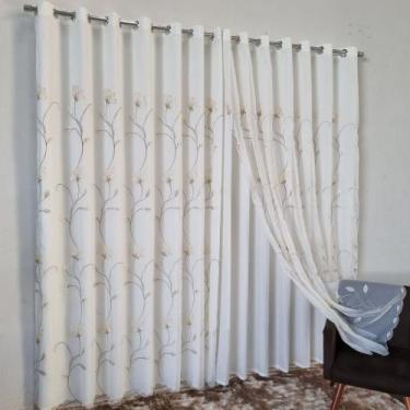 Imagem de Cortina Para Bastão Voil Bordado Com forro Microfibra 4,00x2,50 para v