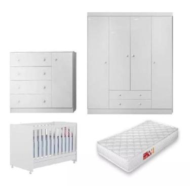 Imagem de Quarto De Bebê: Guarda Roupa, Cômoda, Berço Americano e colchão - Phoe