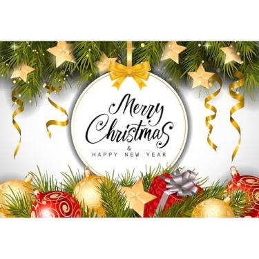 Imagem de Baocicco Cenário de vinil de 1,5 x 1,2 m Feliz Ano Novo Fotografia Fundo Árvore de Natal Bola de Natal Festa Infantil Retratos de Bebê Estúdio de Fotografia