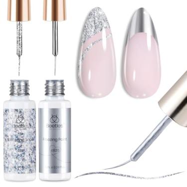 Imagem de Esmalte de gel para arte de unhas beetles - 2 peças de esmalte de gel com glitter reflexivo, forro metálico de prata, brilho e efeito cromado