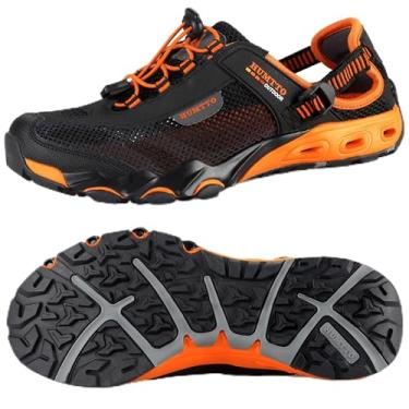 Imagem de HUMTTO Sapatos aquáticos anfíbios masculinos – Sandálias de caminhada para uso ao ar livre sandália aquática bico fechado antiderrapante sapatos de verão secagem rápida Aqua Shoe, Preto, 42