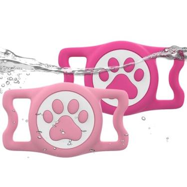 Imagem de WhoseID Suporte para Airtag IP68 Waterpoof para cães, suporte de silicone elástico para Apple Air Tag, para coleira de cachorro e gato, adequado para coleira de todas as larguras (rosa)