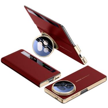 Imagem de FWYANZH Capa de couro para Honor Magic V5, Smart Clear View Window Flip Cover Camera Protection Stand Holder Fecho magnético Luxo à prova de choque, vermelho, V5