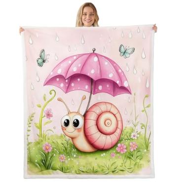 Imagem de Erosebridal Kawaii Manta de lã de caracol para meninas, estampa floral, 127 x 152 cm, cobertor rosa para quarto, animais fofos, vida selvagem, cobertor de flanela para cama e sofá