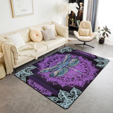 Imagem de Tapete de área chique com libélula 7,5 x 12,5 cm, mandala boêmia, para adolescentes e adultos, boho hippie abstrato, tapete decorativo trippy Paisley preto roxo