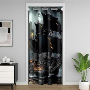 Imagem de Feelyou Cortina de porta de navio pirata para privacidade de porta 106,7 cm x 213,4 cm, luar, oceano, mar, armário, porta, cortina para quarto, sala de estar, divisória costeira