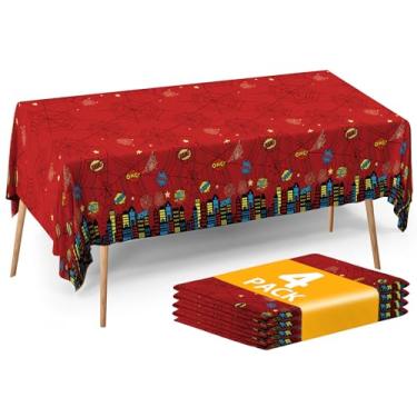 Imagem de ATFUNSHOP Toalha de mesa descartável de super-herói aranha - suprimentos de decoração de aniversário com design de teia de aranha, capa de mesa de feliz aniversário para crianças, meninos, homens