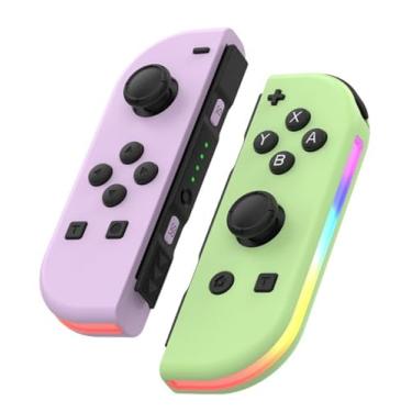 Imagem de Waillynice Wireless RGB Joy-Con Controller for Switch/OLED, Vibration Motion Sensor, Bluetooth, Type-C, 12 Color Options (Light pink light green)
