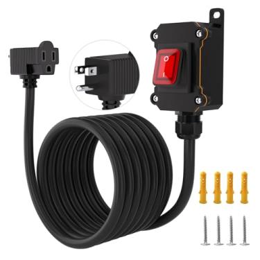 Imagem de KERWINN Interruptor de alimentação em linha com cabo 14AWG de 4,5 m (3 pontas), botão basculante de LED vermelho, cabo de extensão IP67 à prova d'água com interruptor liga/desliga, AC/DC 20A-125V