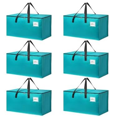 Imagem de Bolsas de transporte resistentes azul-celeste – Sacos de embalagem grandes para mudança, bolsas de armazenamento extragrandes com zíperes e alças