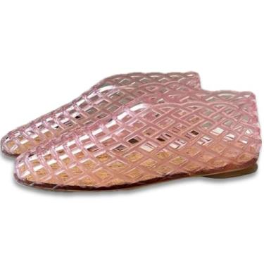Imagem de V OPXIN Jelly Mesh Sapatilhas de balé femininas transparentes vazadas sandálias bico redondo antiderrapante praia bailarina gelatina sapatos rasos, rosa, 40