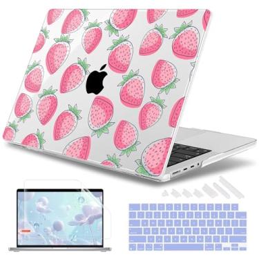 Imagem de May Chen Capa para M4 MacBook Pro 16 polegadas A3403 Max A3186, M3 A2991 M2 A2780 M1 A2485 Pro Max 2024 2023 2022 2021, capa rígida de plástico com pretector de tela e capa de teclado, morango