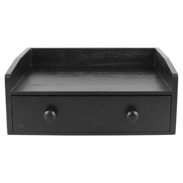 Imagem de Organizador de cafeteria de bancada com gaveta de madeira para estação de café elegante suporte de máquina de café para balcão preto organizador de café de grande capacidade