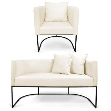 Imagem de Kit 01 Namoradeira 02 Lugares E 01 Poltrona Paola Linho Base Metálica 