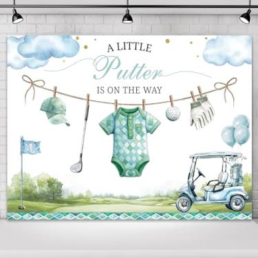 Imagem de Omifly Fundo de golfe para bebês 20 x 15 cm A para fotografia A Little Putter is on the Way Verde Oh Baby Boy Boys Sports Cute Newborn Background Decorações de festa decoração de mesa de bolo