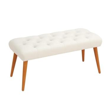 Imagem de Banqueta Luxo Vitoria Estofada Capitonê, Pés de Madeira Moderno (Off White)