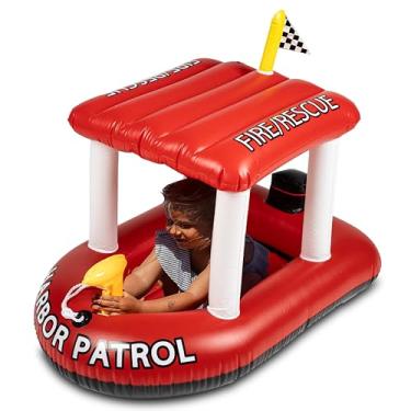 Imagem de Barco inflável de bombeiros Zone Tech para crianças, patrulha portuária infantil de resgate de incêndios, boia de piscina divertida, brinquedo de piscina com tema de resgate de incêndio para meninos e