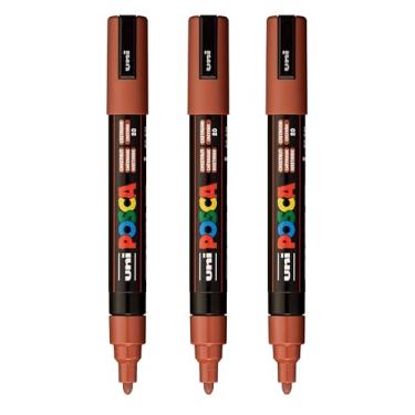 Imagem de posca Marcadores de tinta à base de água PC-5M, ponta média reversível (1,8-2,5 mm), castanho, 3 unidades