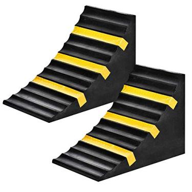 Imagem de Momotata Calço de pneu de borracha resistente frontal e traseira para trailer, trailer, trailer, caminhão, carro, veículo e trailer (pacote com 2)