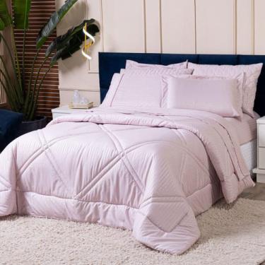 Imagem de Kit Edredom Mônaco Fitado Percal Soft 300 Fios com Fronhas KING 03 Peç